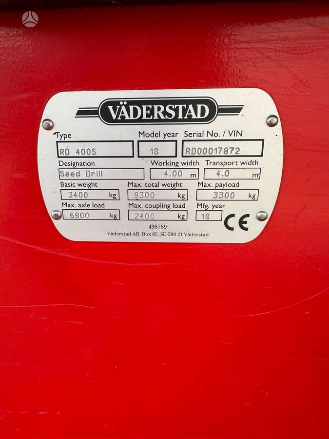 Vaderstad Rapid 400S, sėjamosios, sodinamosios