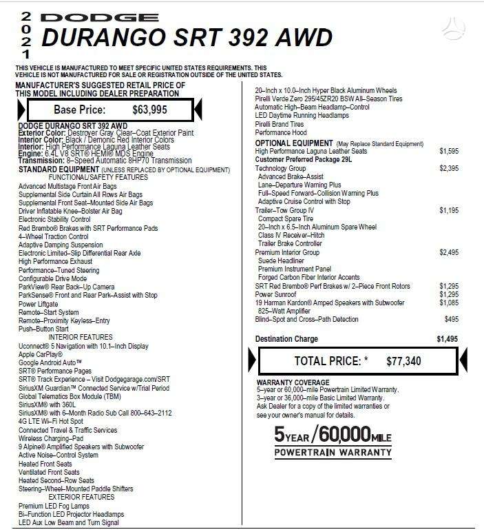 Dodge Durango, 6.4 l., off-road / crossover