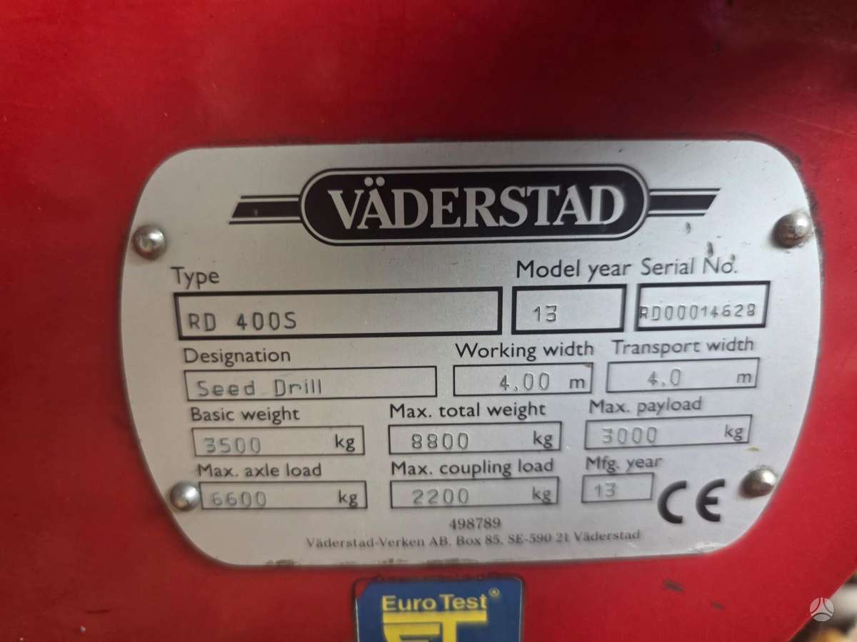 Vaderstad Rapid 400 S, sėjamosios, sodinamosios