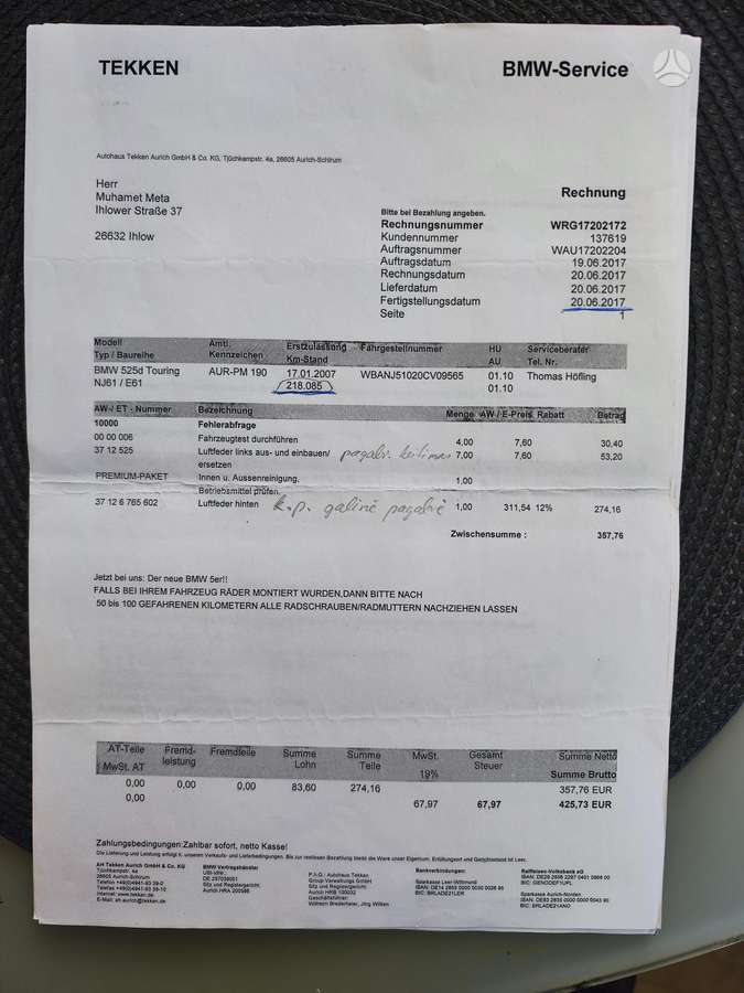 BMW 525, 2.5 l., universalas