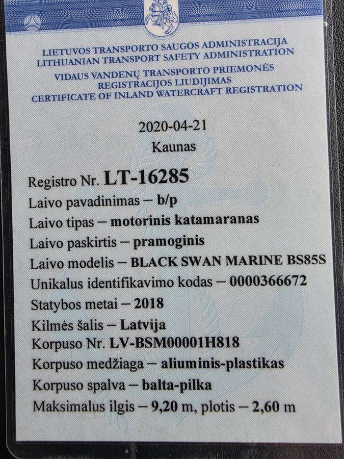 BLACK SWAN MARINE BS85S, Katamaranas