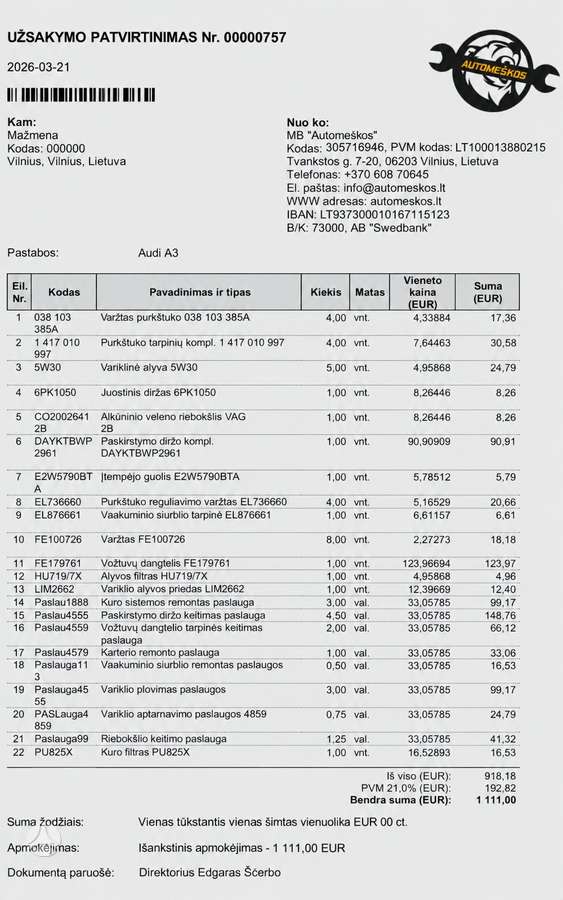 Audi A3, 2.0 l., hatchback