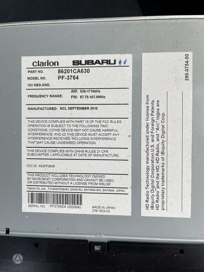 Subaru Subaru BRZ Clarion PF-3764, multimedia