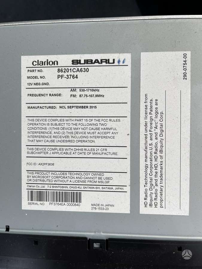 Subaru Subaru BRZ Clarion PF-3764, multimedija