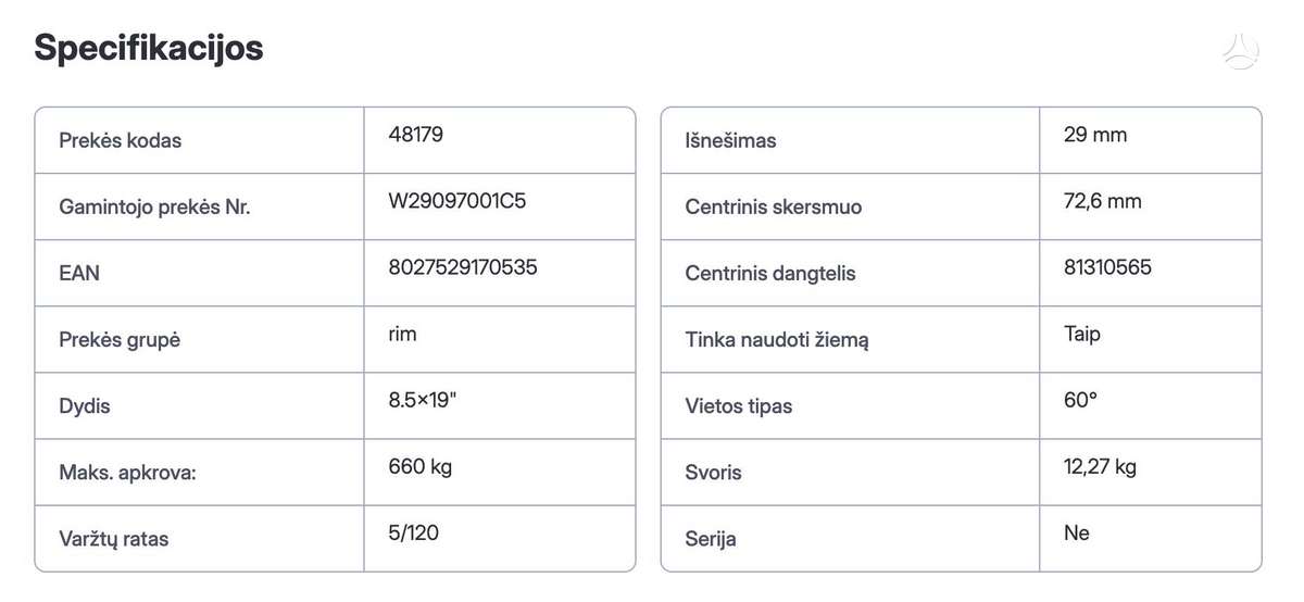 Sparco Record, lengvojo lydinio, R19