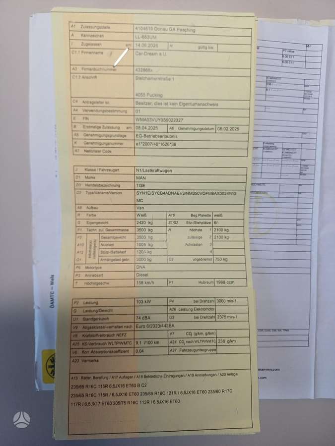 MAN TGE, 2.0 l., Коммерческий