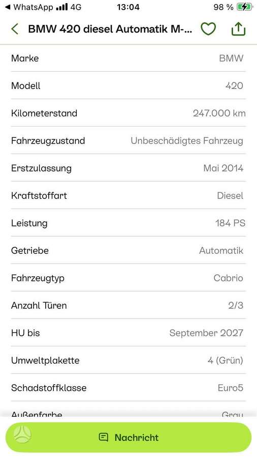 BMW 420, 2.0 l., Кабриолет