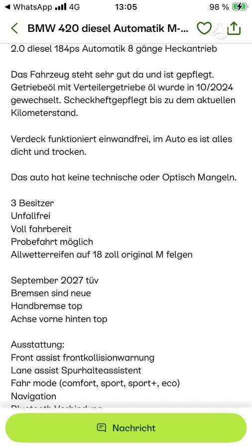 BMW 420, 2.0 l., Кабриолет