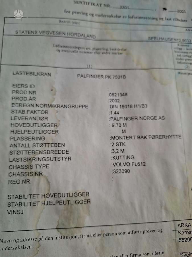 Volvo Fl, su kranu