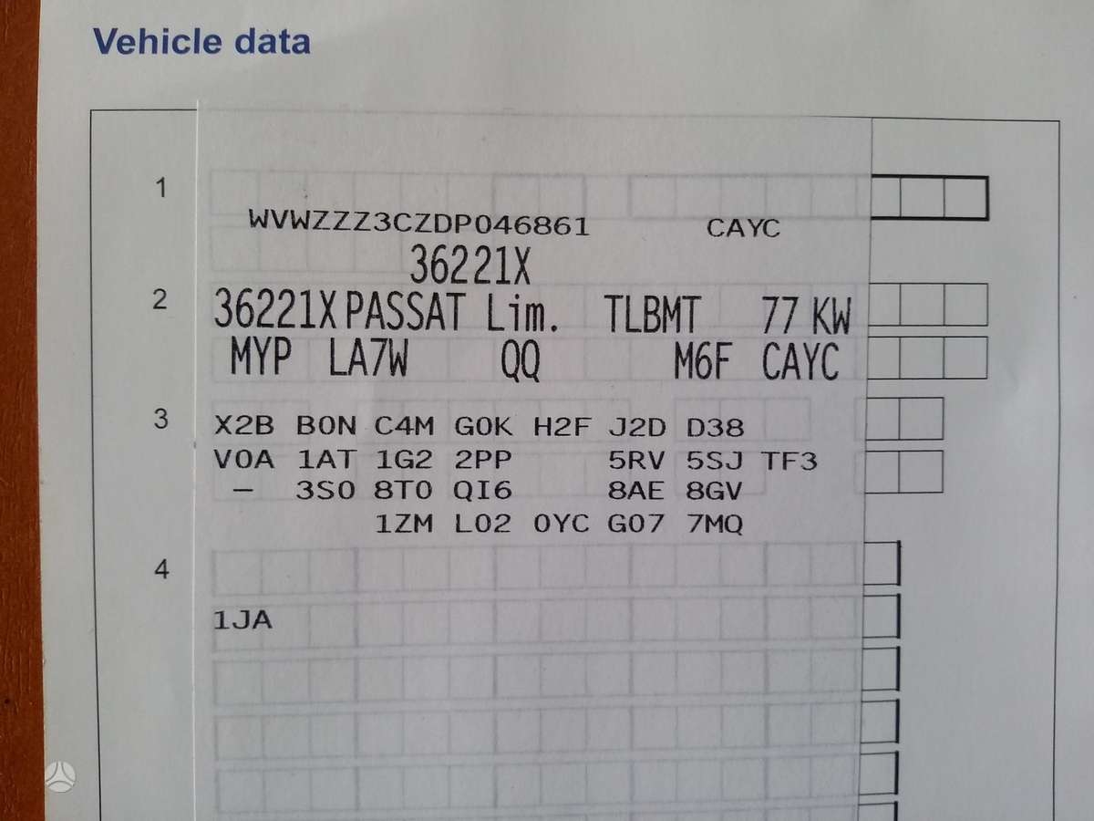 Volkswagen Passat dalimis. Anglas dalimis